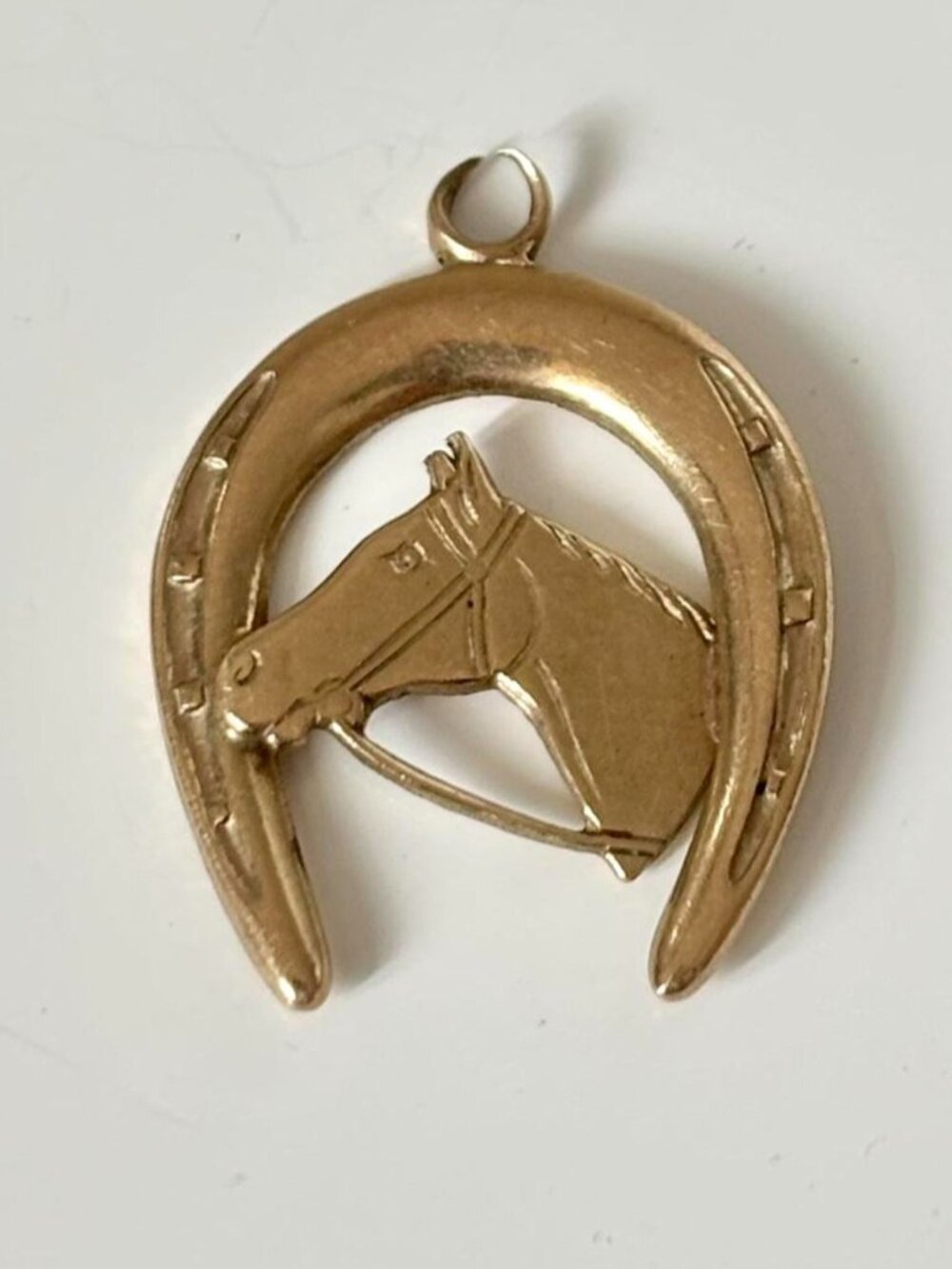 Vintage Solid 14K Gold Horseshoe & Horse Charm Pendant